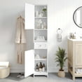 thumbnail image 3 of Flash Furniture Farmhouse Freestanding Bathroom Linen Tower Storage Cabinet with Magnetic Close Doors, 2 Adjustable Shelves, Open Display Shelf, Drawer in White, 3 of 12