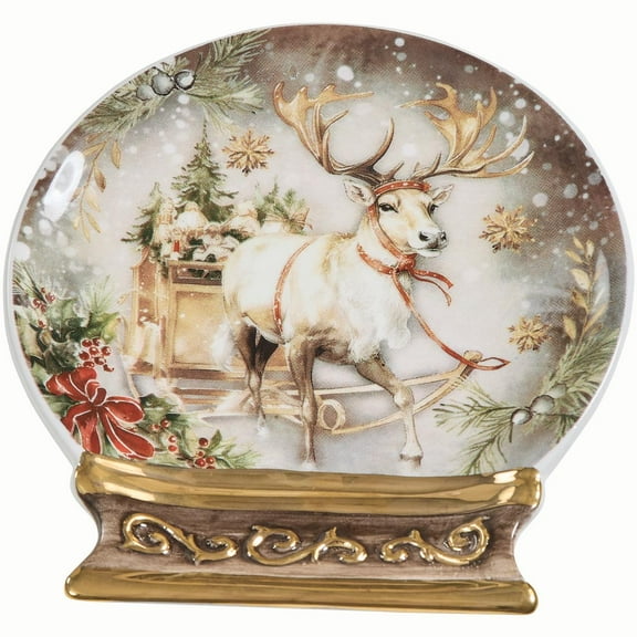 Park Designs Snow Globe Reindeer Gold Spoon Rest