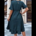 thumbnail image 4 of Vestidos de Mujer de Corta, Cintura Alta, Cuello Redondo, Liso, con Volantes en las Mangas, Azul y Verde L, 4 of 8