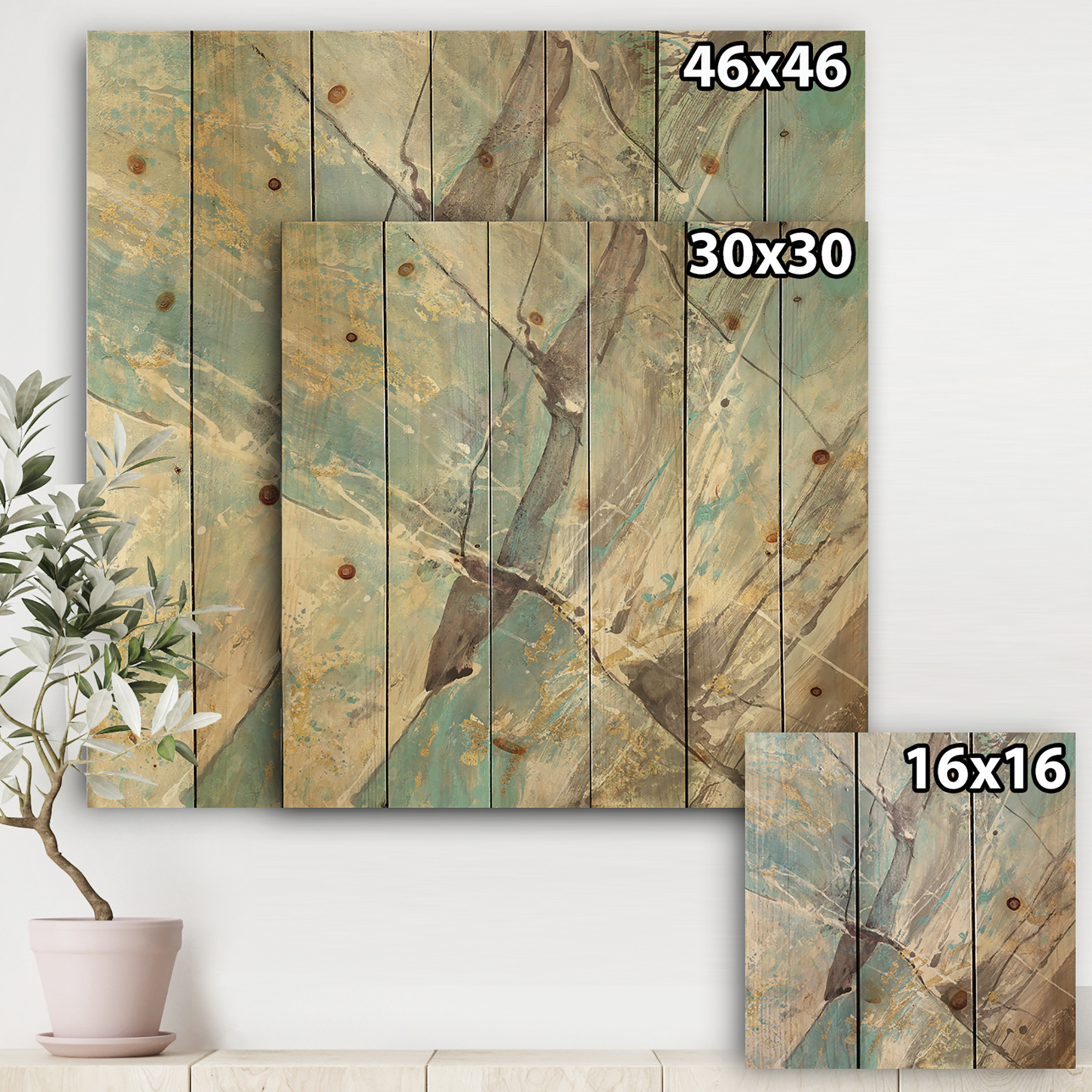 Designart 'Mineral Landscape In Brown, Blue and Cream' Nautical & Coastal Print on Natural Pine Wood