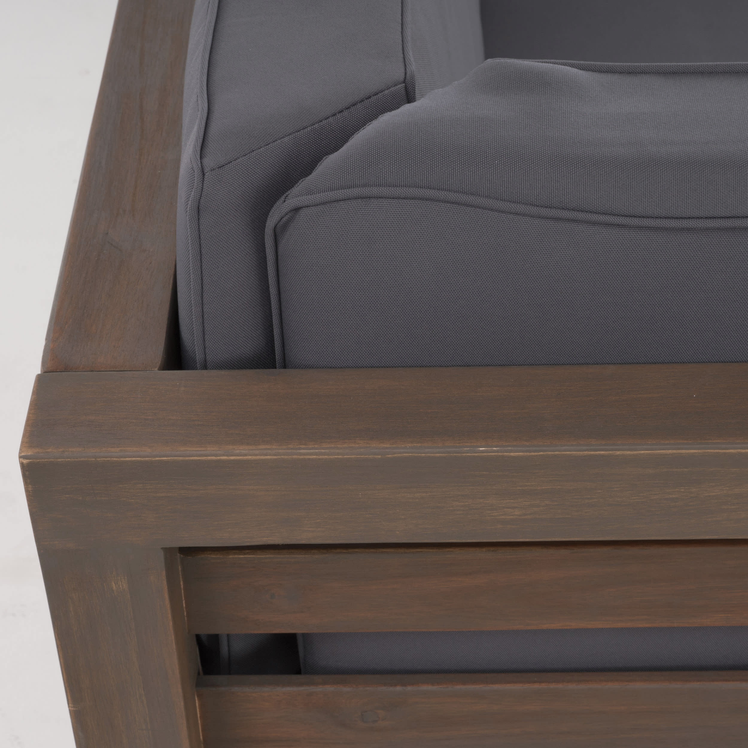 Kaena Acacia Wood Outdoor Left Arm Loveseat and Coffee Table Set with Cushion, Gray and Dark Gray