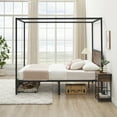 thumbnail image 5 of Queen Size Canopy Bed Frame with 2 Storage Drawers, Black Four-Poster Platform Metal Bed Frame with Headboard and Wooden Slats Support, No Box Spring Needed, Easy Assembly, 5 of 7