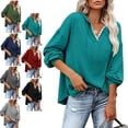 thumbnail image 3 of Mujeres con capucha Top encaje empalme cuello en V hombro caído cordón suéter suelto sudaderas para dama, 3 of 5