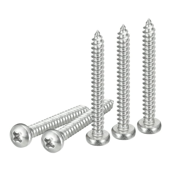 Uxcell #4x1" Silver Screws - 25Pack - 304 Stainless Steel Pan Head Phillips Screw