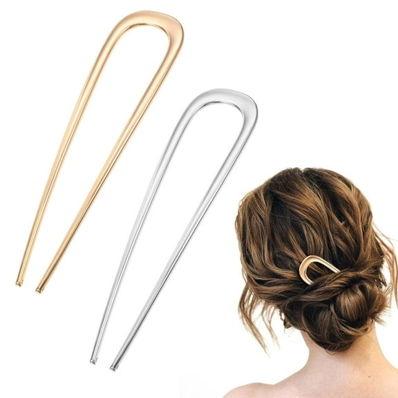 Gaow 2 Pcs Large French Hair Pin Metal French Pin U-Shaped Hair Sticks Hair Fork French Twist Hair Pin French Hair Pins for Women Girls Hair Types Styling Hair Accessories, Gold and AA0606