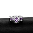 thumbnail image 3 of Uloveido Women Rhodium Plated Oval Cubic Zirconia Purple Promise Ring Wedding Jewelry Bridal Bridesmaid (Size 9, Purple), 3 of 7