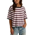 thumbnail image 3 of Byworldtasic Oversized Striped T-Shirts for Women Summer Color Block Short Sleeve Tops Drop Shoulder Boxy Tees, 3 of 8