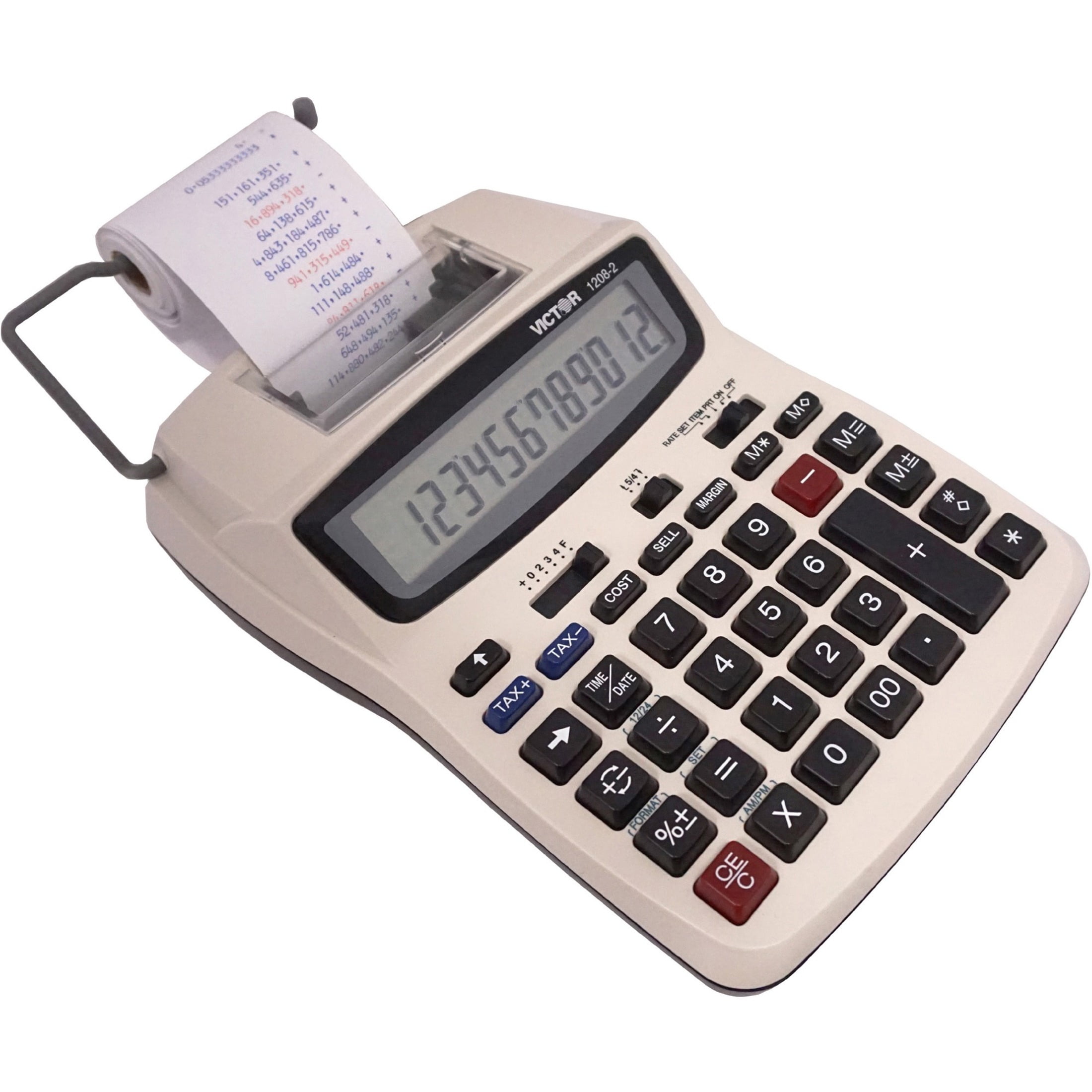 Victor 1208-2 Two-Color Compact Printing Calculator, 12-Digit LCD, Black/Red
