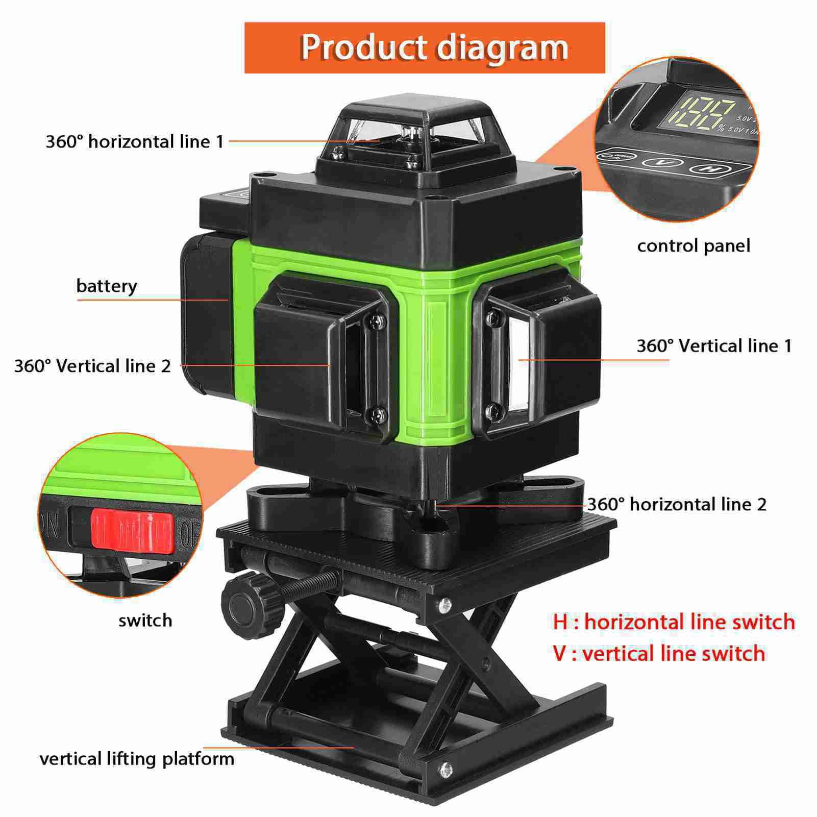 Lines  Level Lightweight Portable LCD Display Self Leveling 16 Line  Leveler For Indoor Outdoor Construction