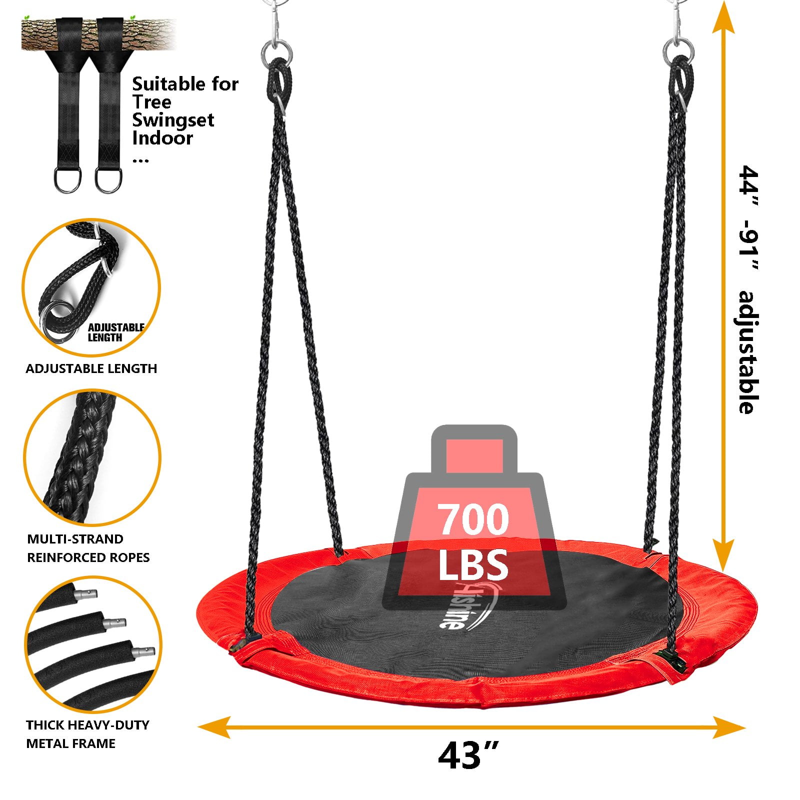 Free Shipping Saucer Tree Swing for Kids 43 Waterproof Flying Saucer Swing with A Swivel Hanging Straps Adjustable Ropes Galvanized steel frame padded with foam Easy to Install Round Mat Spinner Swing