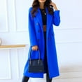thumbnail image 2 of Stichou Womens Long Wool Coats Fall Winter Pea Coat Notch Lapel Double Breasted Trench Coat Wool Jackets Royal Blue XL, 2 of 7