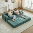 thumbnail image 6 of Hforesty Modular Chenille Fabric Compression and No Assembly Required Convertible Floor Sofa Bed Loveseat, Green, 6 of 10