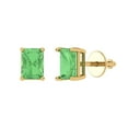 thumbnail image 2 of 1 Ct Emerald Cut Studs Green Crystal 14K Yellow Solid Gold Everyday Dainty Earrings Screw Back, 2 of 7