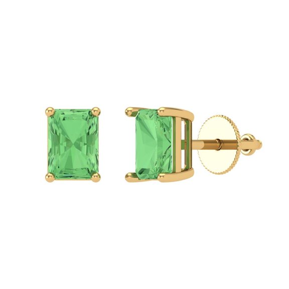 1 ct Screw-Back Stud Earrings for Women | 6x4mm Emerald Cut Simulated Green Diamond | 18K Yellow Gold