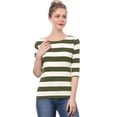 thumbnail image 3 of Dde San Patricio Camisecon mangas de codo pamujer Camisebásiinformal con cuello de barco y corte ajustado Ejercito verde L, 3 of 6