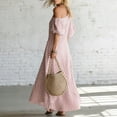 thumbnail image 6 of Yxbdin Off the Shoulder Maxi Dresses for Women Elegant Striped Print Sundresses with Pockets Trendy Puff Flowy Boho Dresses Outdoor Travel Summer Beach Dresses, 6 of 6