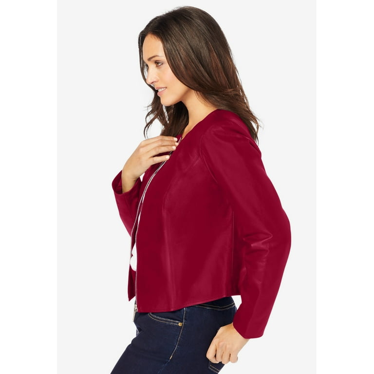 Jessica London Women's Plus Size Collarless Leather Jacket Jessica London Women's Plus Size Collarless Leather Jacket