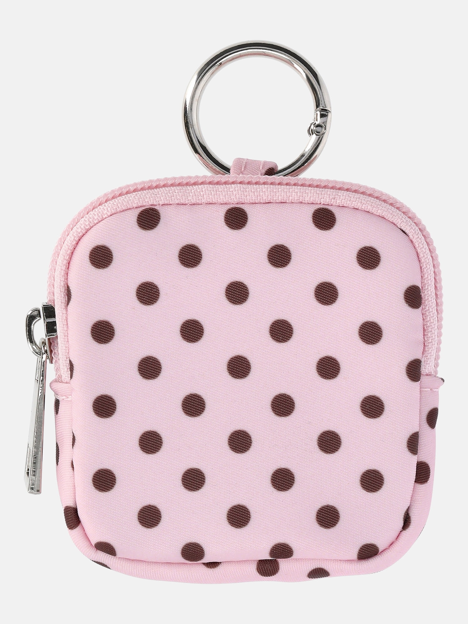 Weekend Academy Girls Mini Zip Pouch Bag Charm, Pink/Brown Polka Dot