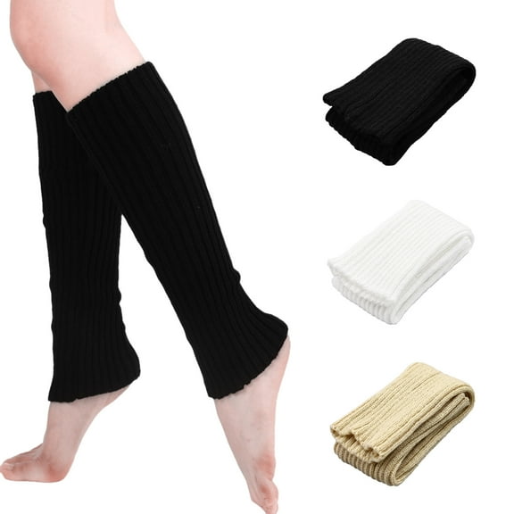 3 Pairs Solid Colored Leg Warmers, Knitted Legwarmers Socks, Cute Ankle Warmers for Women girls 80s Accessories Winter Skating Outfit Ballet Dance Party (Black, White, Beige)