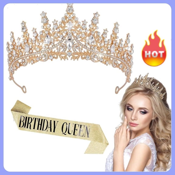 BIRTHDAY QUEEN Birthday Sash for Women, Birthday Tiaras for Women Decorations Set Rhinestone Headband Hair Accessories Glitter Crown for Party Supplies