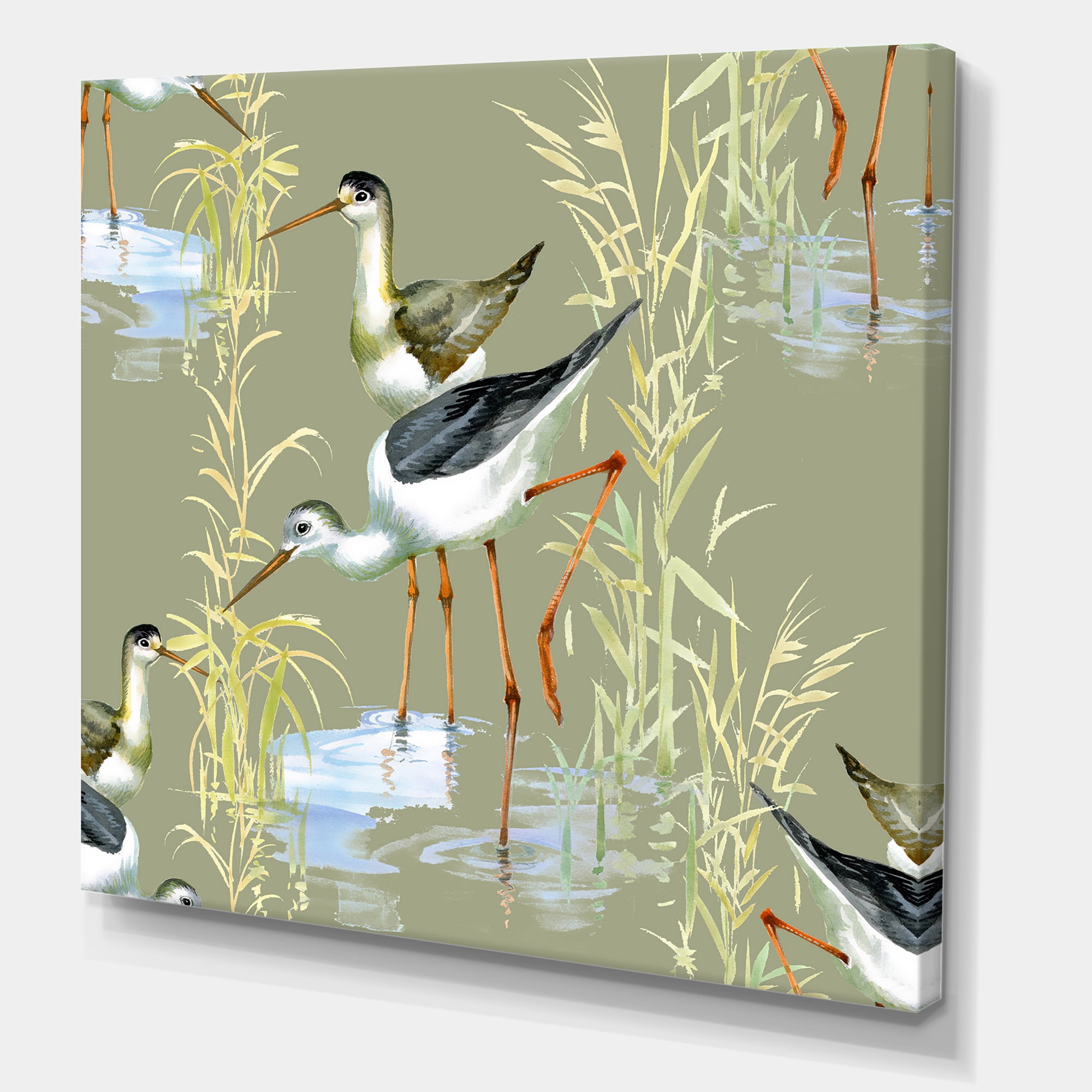 Designart ' Herons Birds In The Gray Water ' Farmhouse Canvas Wall Art Print