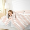 thumbnail image 4 of Manfei Light Pink White Full Size Comforter Sets, Geometric Stripe Bedding Comforter Set, Modern Minimalsit Bedding Sets, Microfiber Bedroom Decor Reversible 3-Piece, 4 of 8