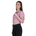 thumbnail image 3 of Moomaya Puff Sleeve Crop Top For Women Solid Button Down Collar Designer Shirt, 3 of 7