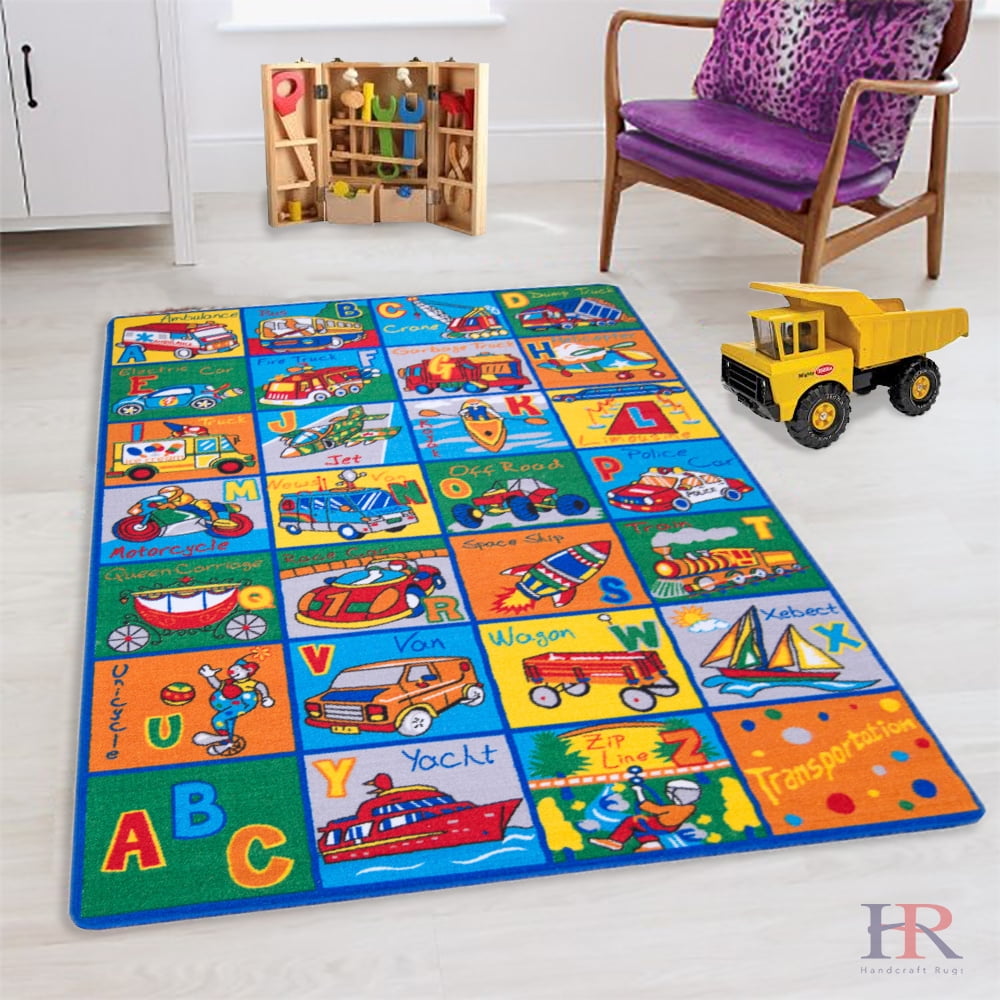 Hr Kids Rugs. Educational, Learning Abcd Transportations .Rubber Back