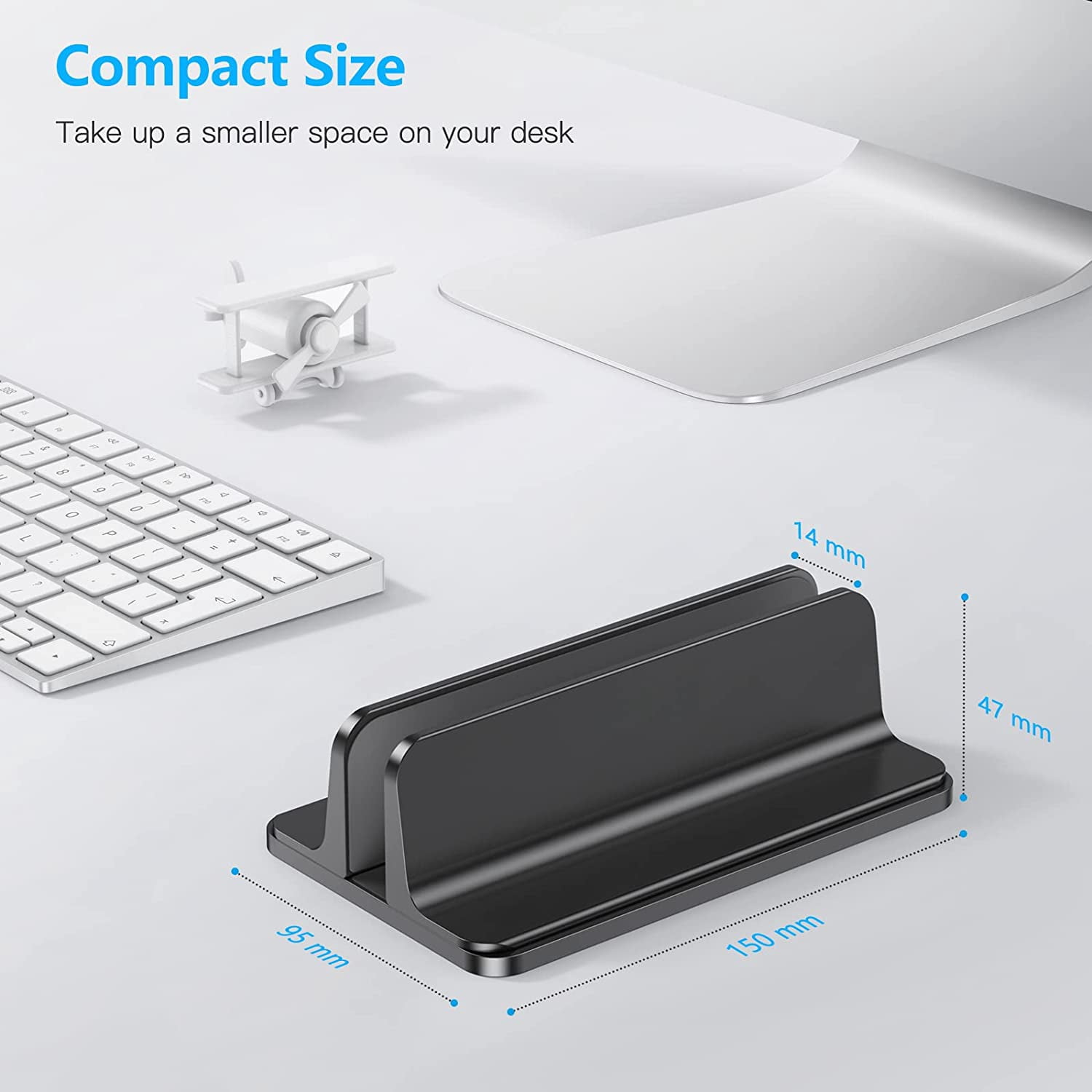 Vertical Laptop Stand Holder, Desktop Aluminum Stand for MacBook with Adjustable Dock Size, Fits All MacBook, Surface, Chromebook and Gaming Laptops (Up to 17.3 inches), Black