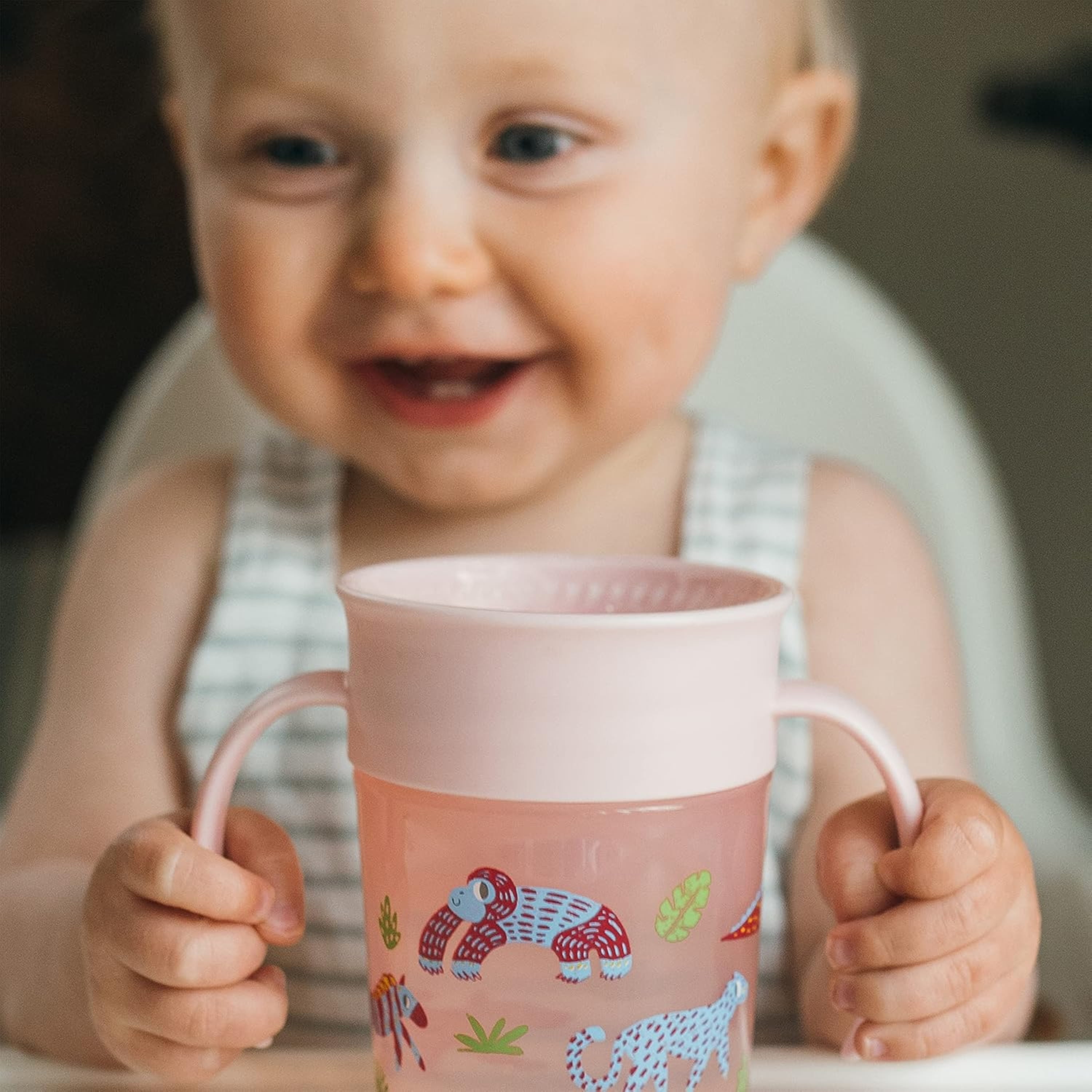 Dr. Brown's Milestones Cheers 360 Training Sippy Cups with Handles for Babies and Toddlers - Pink Animals - 7oz - 6m+