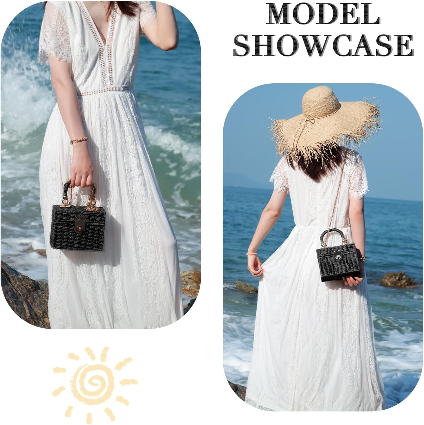 Women Handwoven Rattan Handbag Beach Straw Tote Bag Square Boho Crossbody Bag