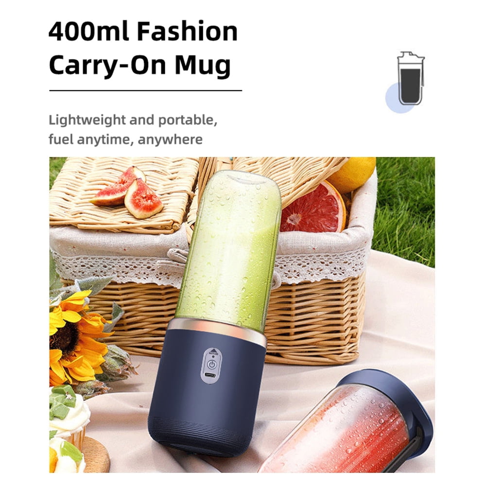 Portable Blender, Personal Blender USB Rchargeable, Mini Blender for Shakes and Smoothies, 14oz Portable Fruit Veggie Juicer Cup With 6 Blades and Travel Lid, Handheld Blender for Travel Gym Kitchen