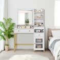 thumbnail image 3 of Huloretions Vanity Desk with Mirror and Lights,Makeup Desk with Drawer & Power Outlet,Adjustable Brightness Make Up Dressing Table with 2 Drawers,Open Storage Shelves for Bedroom Dressing Room, 3 of 8