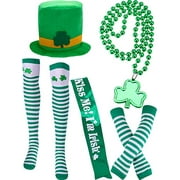Angle View: Chuangdi 5 Pieces St. Patrick's Day Costume Accessory Sets Include Green Hat Striped Socks Sash Bead Necklace Arm Sleeves for Irish Party Supply