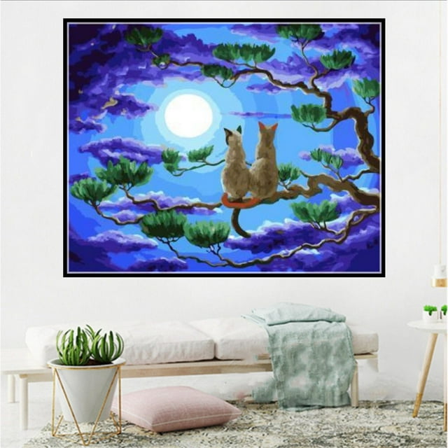 Yeacher DIY 5D Diamond Painting W028 Cat on the Tree 40X30 Full Drill Crystal Rhinestone