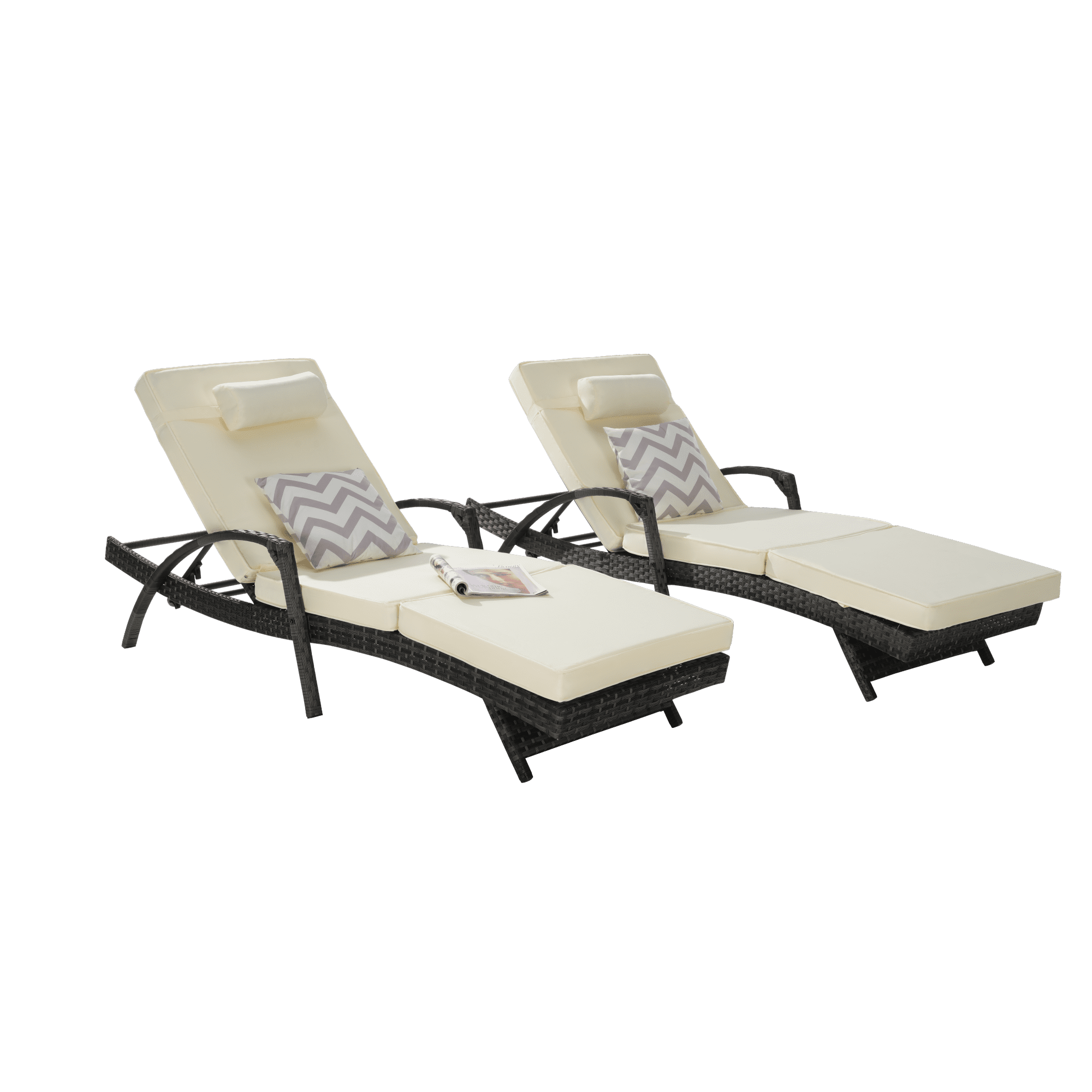 Leumius Outdoor Chaise Lounge Chair Set of 2,Wicker Reclining Lounge Chair with Cushions and Backrest Adjustable to 150° for Outside Pool Patio,Beige