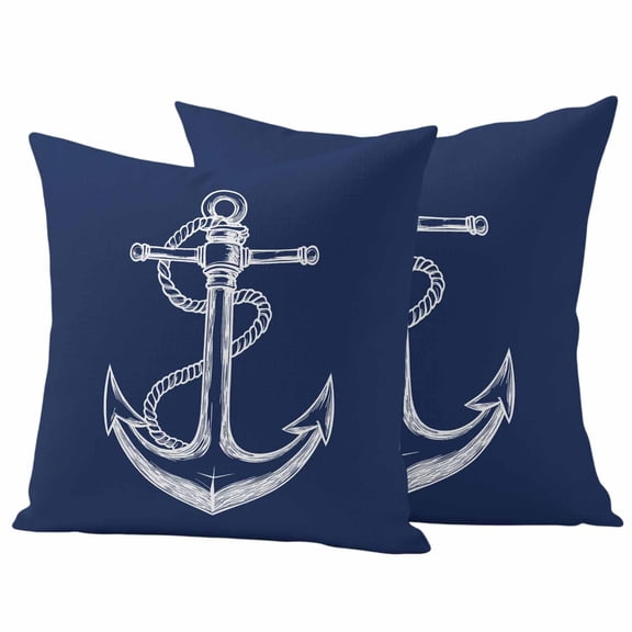 2 Pack Outdoor Waterproof Throw Pillow Covers,Nautical Sailing Anchor String Sketch Decorative Square Pillow Case Patio Pillowcases for Chair Couch Sofa 16x16in