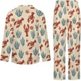 thumbnail image 6 of Top-kevin Pajama Sets for Womens Lobster Pattern Loose Button Down Long Sleeve Shirts And Pants Set, 6 of 12