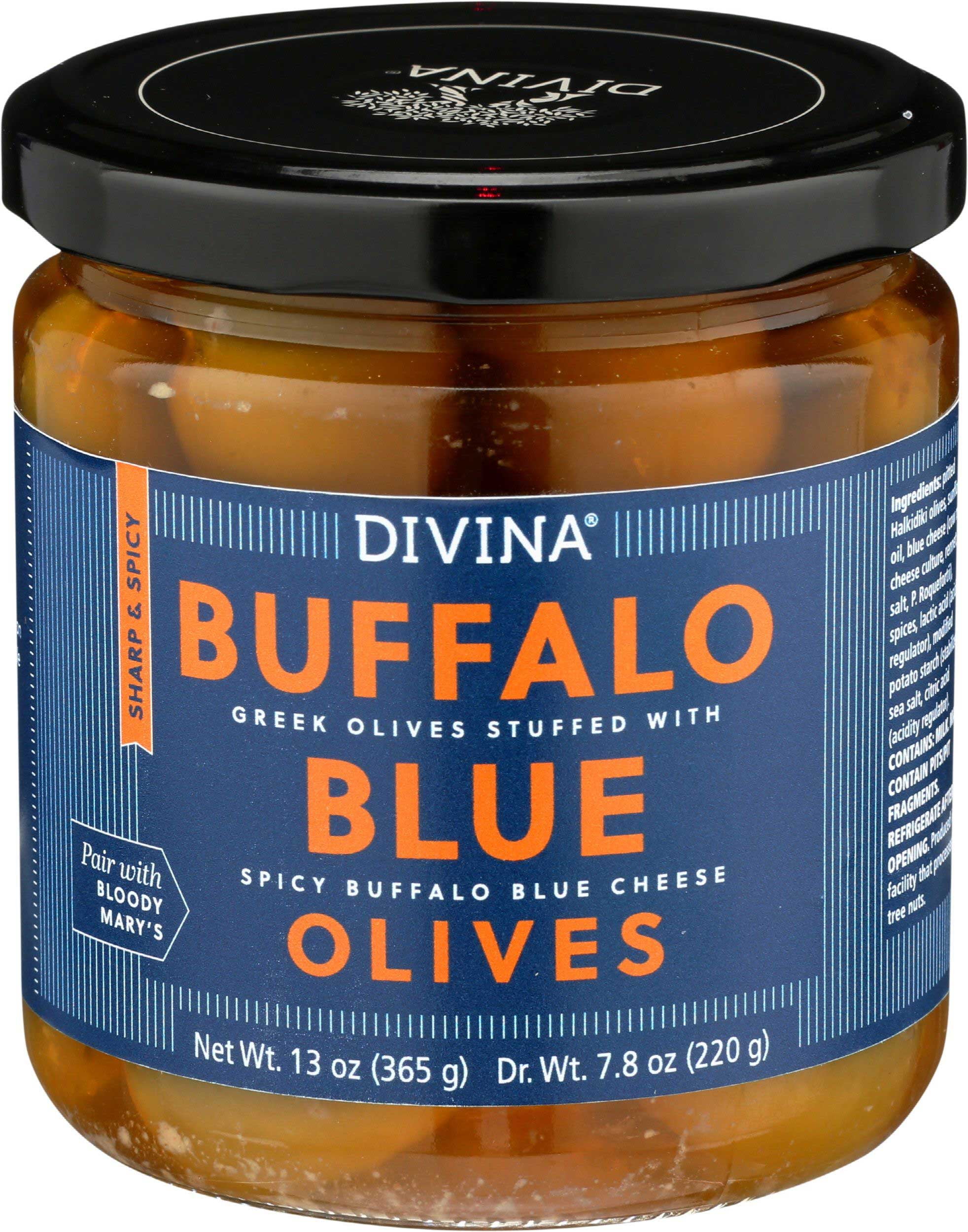 Divina Buffalo Blue Stuffed Olives, 7.8 Ounce 6 per case.