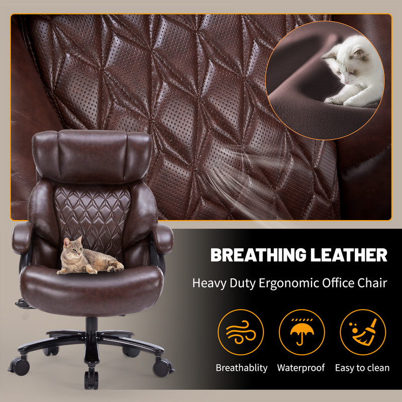 Qusaphy Big and Tall 800 lbs Heavy Duty Executive Office Chair, Ergonomic High Back PU Leather Computer Chair with Massage Footstool