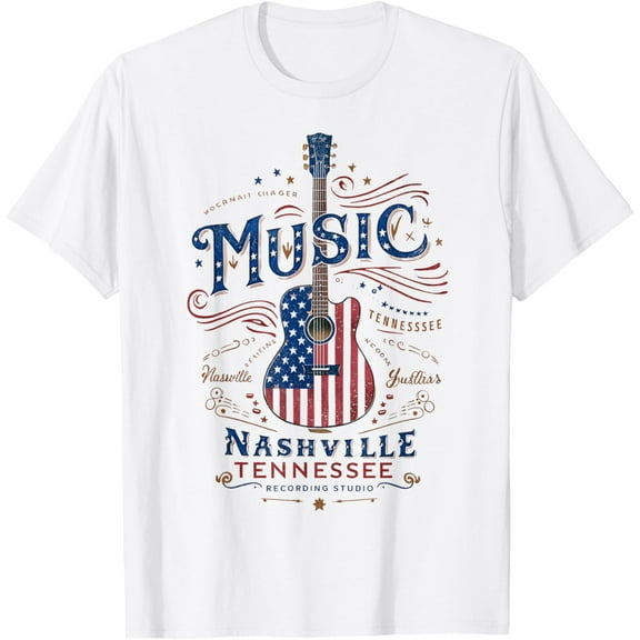 Rock American Flag Patriotic USA Music Nashville Guitar T-Shirt Tops Tee