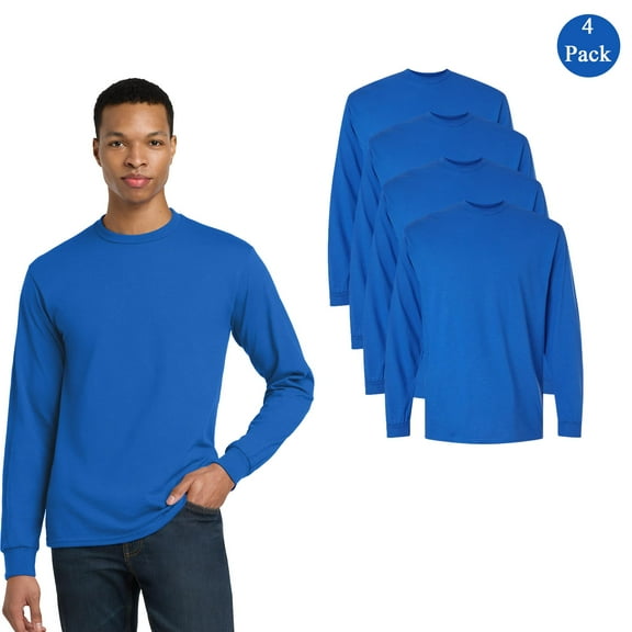 Gildan DryBlend 50/50 Long Sleeve T-Shirt, Men's Comfortable Crew Neck Casual Royal Tee, 4-Pack, S