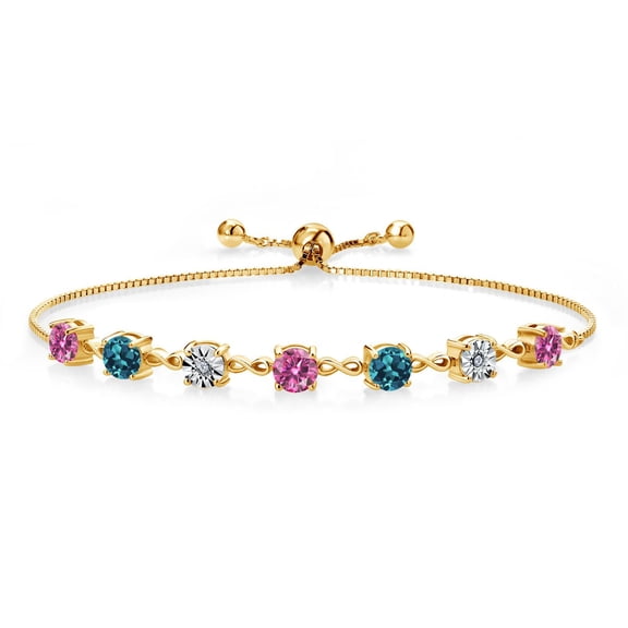 Gem Stone King 18K Yellow Gold Plated Silver Lab Grown Diamond Tennis Bracelet for Women Pink Moissanite Topaz (2.91 Cttw, Fully Adjustable up to 9 inch)