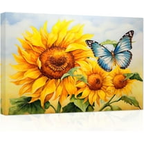 ZHONGYUTONG Sunflower Canvas Wall Art Blue Butterfly Yellow Flowers Pictures Prints Bathroom Artwork for Country Farmhouse Office Wall Decor (20.00" x 30.00")