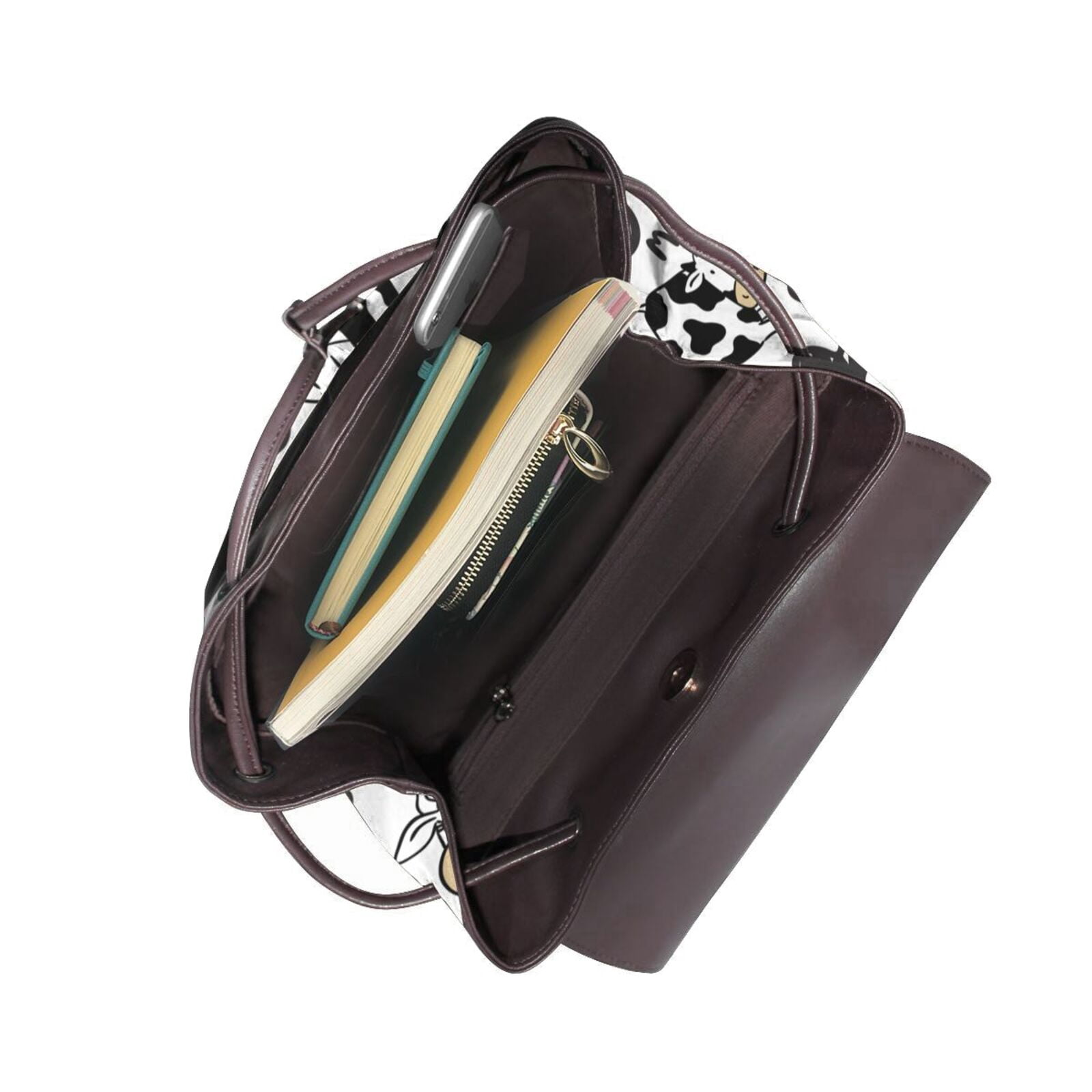 Kuqiui Cow Print Leather Backpack Purse For Women Fashion Ladies Vintage Bags Casual College Travel Backpacks bag