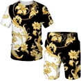 thumbnail image 4 of Conjunto de camiseta de verano para hombre, estilo retro de lujo con estampado 3D, conjunto de pantalones cortos holgados de manga corta para niños, 4 of 5