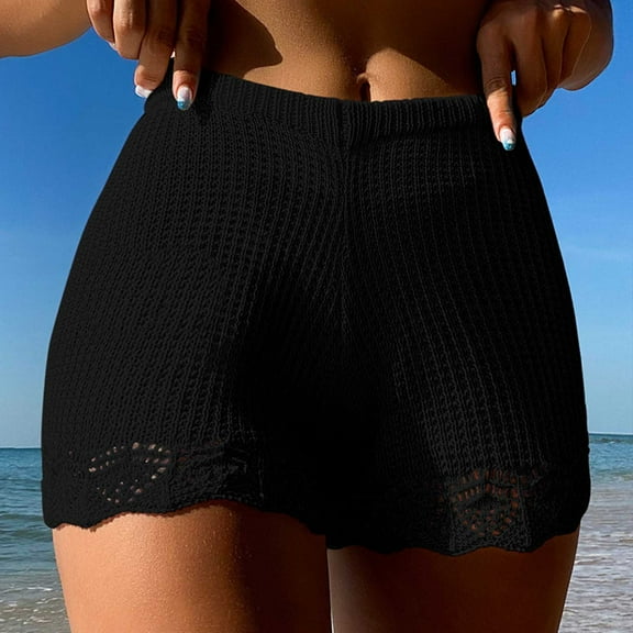 Rezuofi 2 Pcs Women's Crochet Cover Up Skirt Knit Scallop Hem Cut Out Swimwear Mesh Beach Mini Skirt