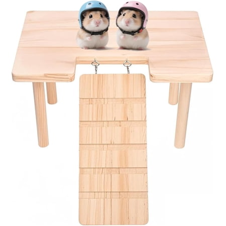 2-in-1 Wooden Hamster PlatformClimbing Stairs for Food Bowl Water Bottle Hamster Cage Accessories Dwarf Syrian Hamsters Gerbils Mice or Other Small Pets（Ladder - Middle）