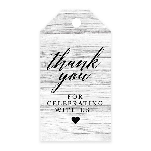Koyal Wholesale Thank You For Celebrating With Us Favor Tags Gray Rustic Wood Cardstock Gift Tags with Bakers   100-Pk