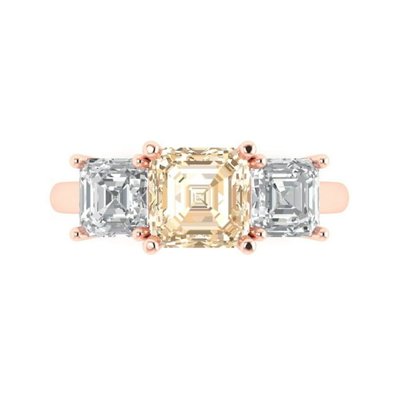 Three-Stone Engagement Ring for Women - 4ct Natural Morganite in 14K Rose Gold Promise Ring